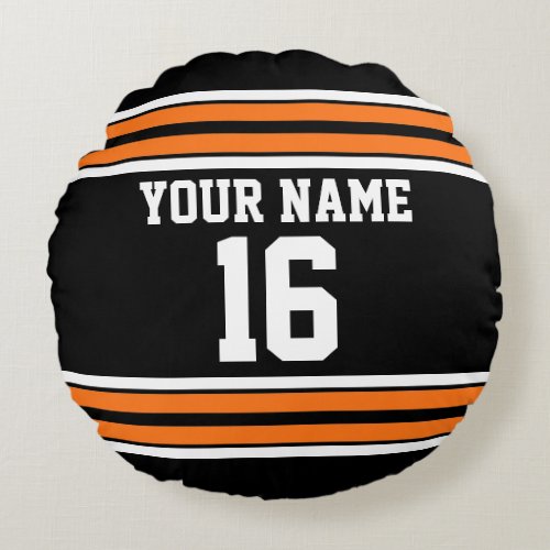 Black with Orange White Stripes Team Jersey Round Pillow