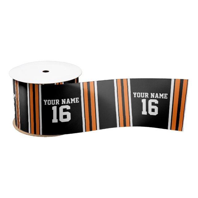 Black with Orange White Stripes Team Jersey Satin Ribbon (Spool)