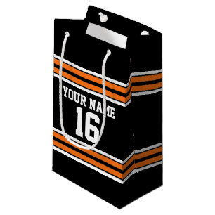 Black with Orange White Stripes Team Jersey Small Gift Bag