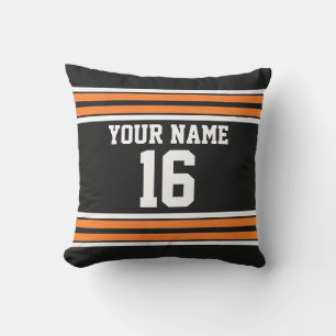 Black with Orange White Stripes Team Jersey Throw Pillow