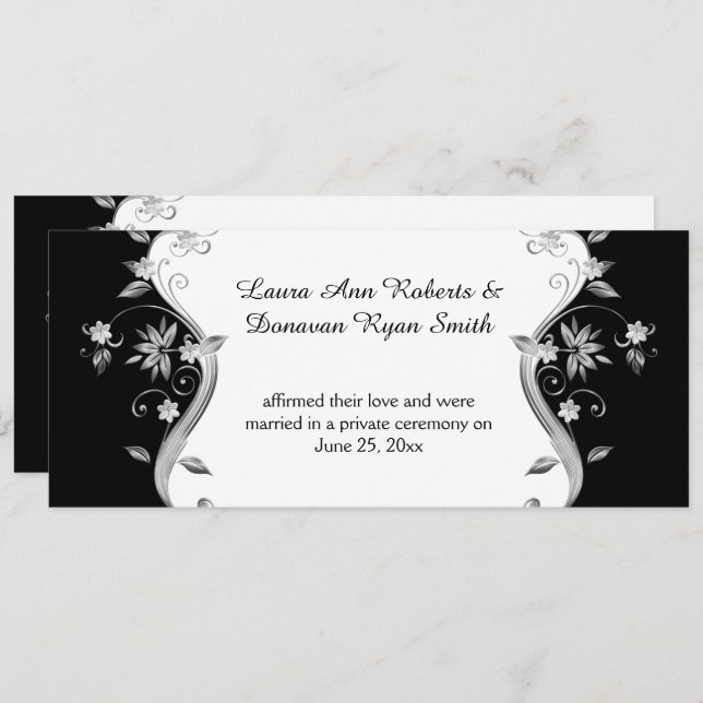 Black with Ornate Silver Flowers Swirls Reception Invitation (Front/Back)