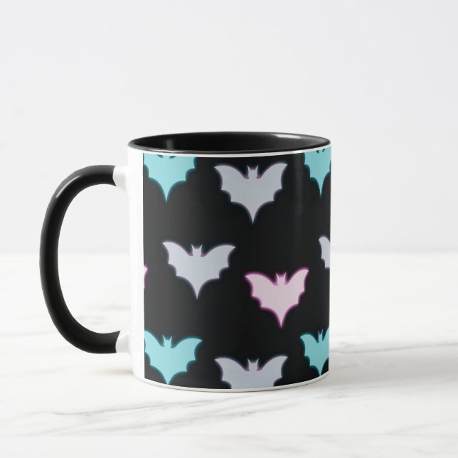 Black with Pastel Colored Bats Halloween Mug (Left)