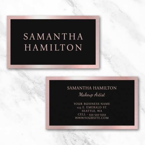 Black with Pastel Pink and Rose Gold Glam Border Business Card