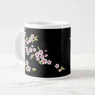 Black with Pink and Green Cherry Blossom Sakura Giant Coffee Mug