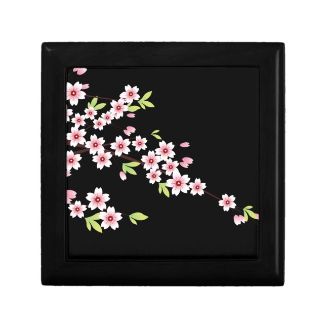 Black with Pink and Green Cherry Blossom Sakura Gift Box (Front)