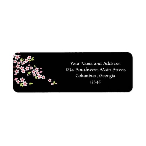 Black with Pink and Green Cherry Blossom Sakura Label