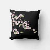 Black with Pink and Green Cherry Blossom Sakura Throw Pillow (Front)