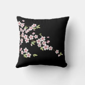 Black with Pink and Green Cherry Blossom Sakura Throw Pillow (Back)