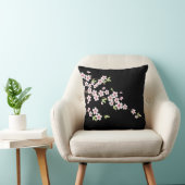 Black with Pink and Green Cherry Blossom Sakura Throw Pillow (Chair)