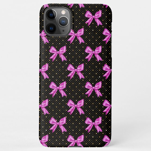 BLACK WITH PINK BOWS iPhone CASE (Back)