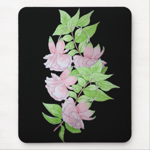 black with pink flowers all over floral pattern mouse pad