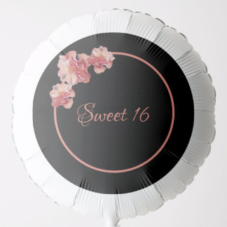 Black with pink flowers and sweet 16 balloon