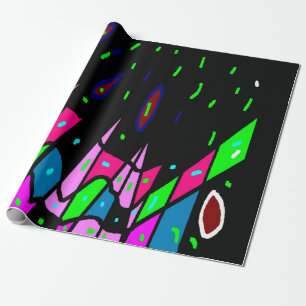 Black with pink green blue patterns funky gift wrapping paper