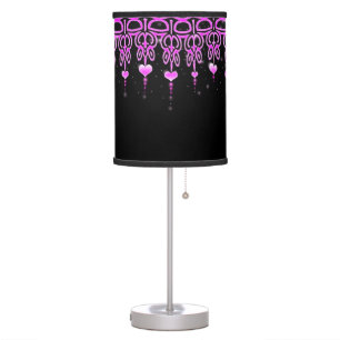 Black with Pink Heart Top Border Table Lamp