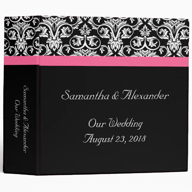 Black with Pink Passion Damask Binder | Zazzle