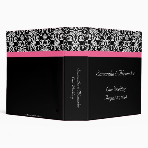Black with Pink Passion Damask Binder | Zazzle