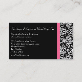 Black with Pink Passion Damask Business Card