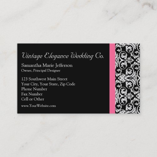 Black with Pink Passion Damask Business Card Templates