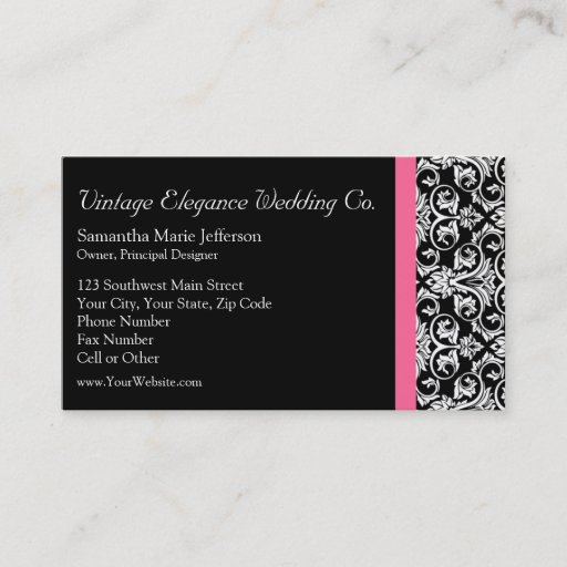Customizable Black with Pink Passion Damask Business Card Templates