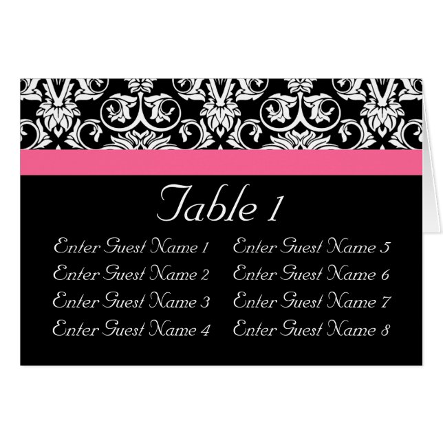 Black with Pink Passion Damask Cards (Front Horizontal)