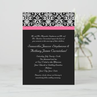 Black with Pink Passion Damask Invitation | Zazzle