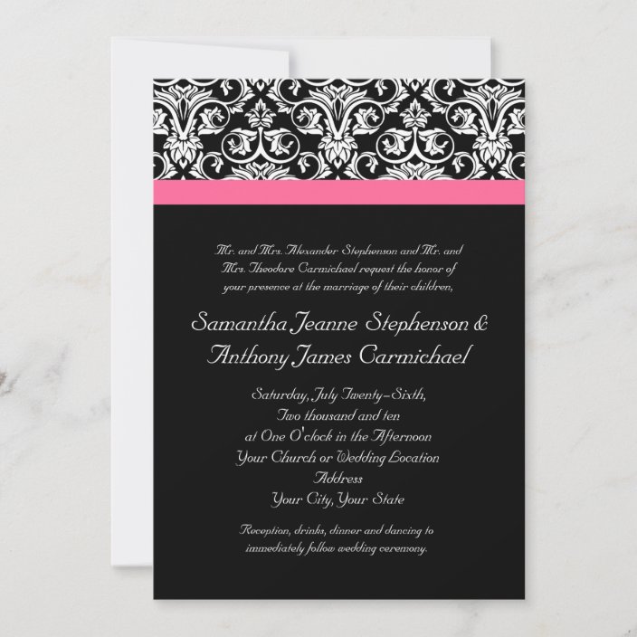 Black with Pink Passion Damask Invitation | Zazzle.com