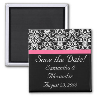 Black with Pink Passion Damask Magnet