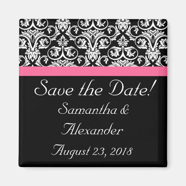 Black with Pink Passion Damask Magnet (Front)