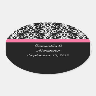 Black with Pink Passion Damask Oval Sticker