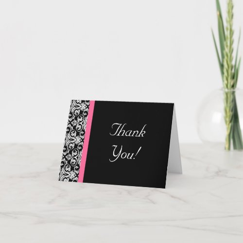 Black with Pink Passion Damask Thank You Card