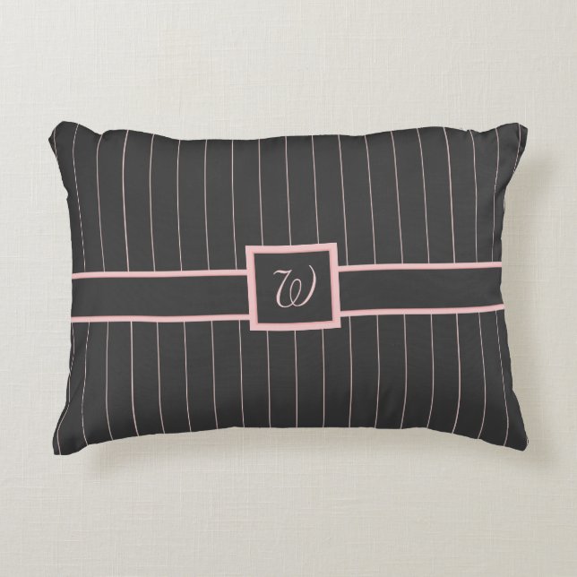 Black with Pink Pinstripes Accent Pillow (Front)