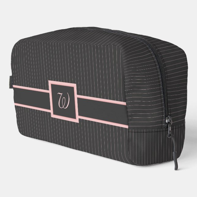 Black with Pink Pinstripes Dopp Kit (Right Corner)