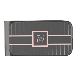 Black with Pink Pinstripes Money Clip