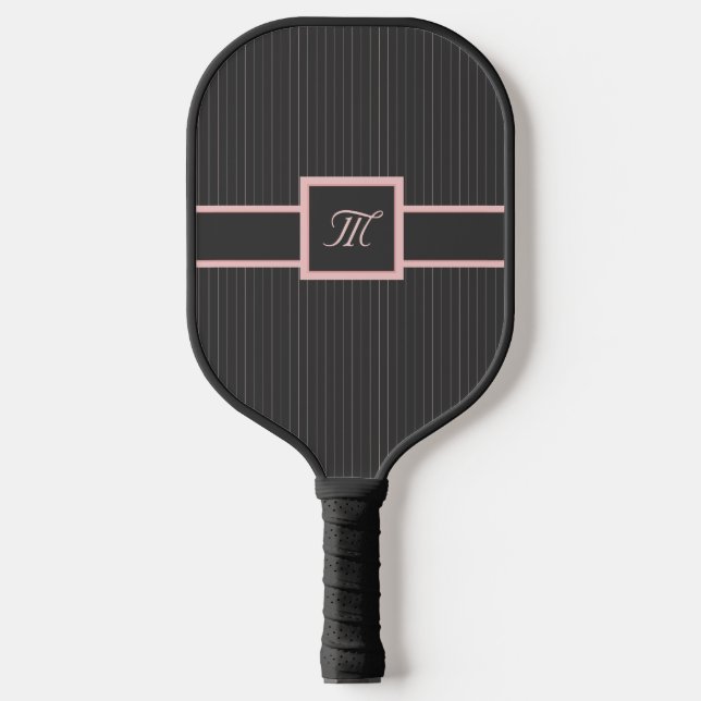 Black with Pink Pinstripes Pickleball Paddle (Front)