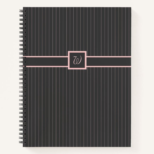 Black with Pink Pinstripes Spiral Notebook (Front)