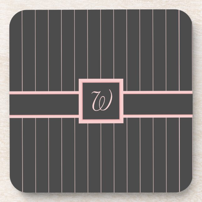Black with Pink Pinstripes Square Coaster (Front)
