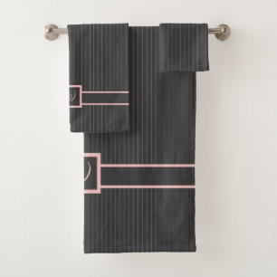 Black with Pink Pinstripes Towel Set