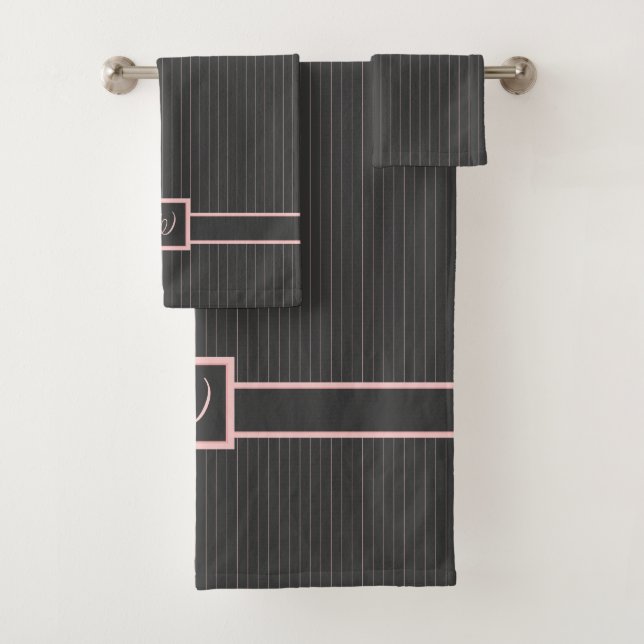 Black with Pink Pinstripes Towel Set (Insitu)