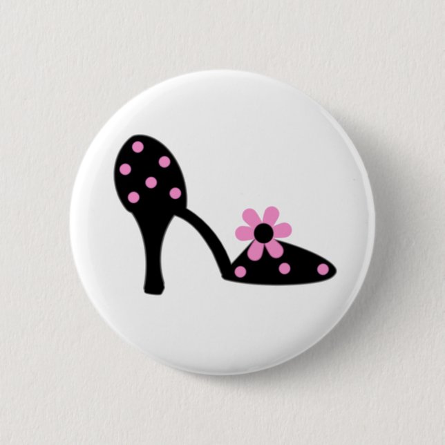 Black With Pink Polka Dot Shoe Pinback Button (Front)