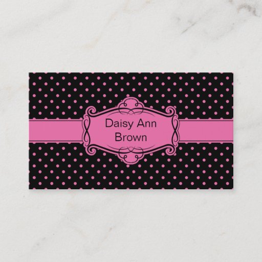 Customizable Black with Pink Polka Dots Business Card