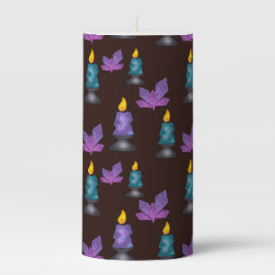 BLACK WITH PINK & PURPLE HALLOWEEN CANDLES & LEAVE