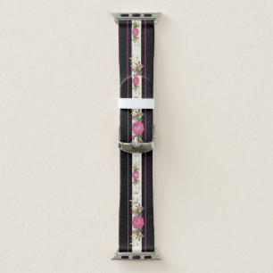 Black with Pink Roses Apple Watch Band