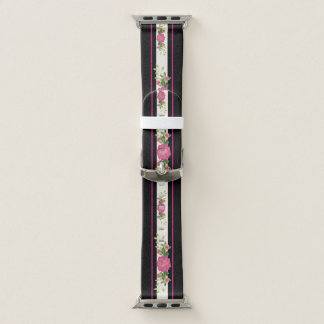 Black with Pink Roses Apple Watch Band
