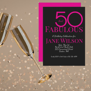  Black with Pink Text 50 and Fabulous Birthday   Invitation