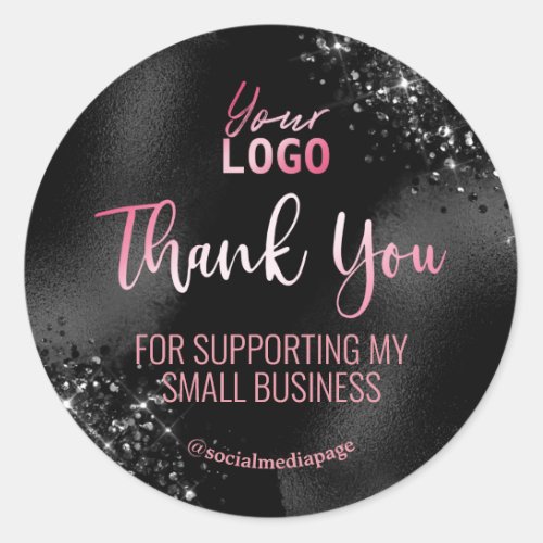 Black With Pink Text Thank You For Purchase Logo Classic Round Sticker