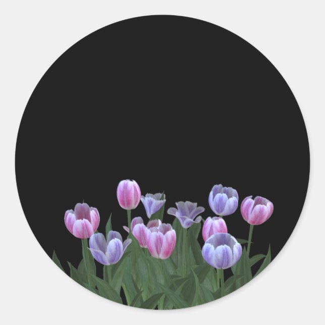 Black with Pretty Tulip Flowers Stickers (Front)