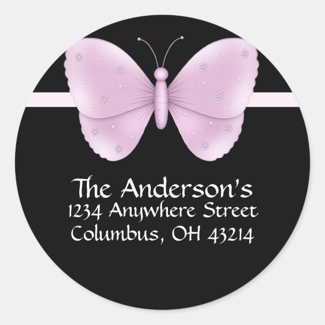Black with Purple Butterfly Address Labels (Front)