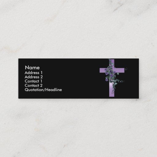 Customizable Black with Purple Cross and Flowers Profile Card Business Card Templates