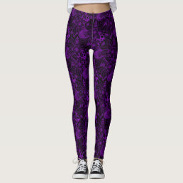 Black with Purple Floral Lace Pattern Leggings