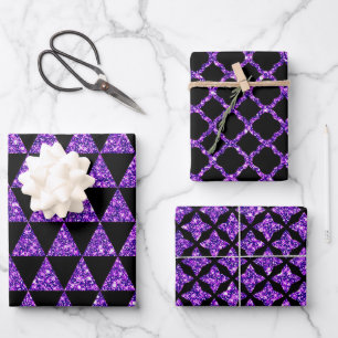 BLACK WITH PURPLE GLITTER LOOK HALLOWEEN WRAPPING PAPER SHEETS
